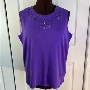 Alia Purple Embellished with Ribbon Tank Top, Cotton blend, XL